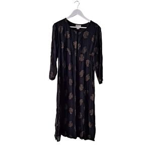 Paradise East Rayon Black & Gold Indian Print Transparent Cape Jacket - Size S